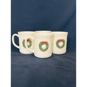 HOUSE OF SALEM PORCELLE FRANCE SET OF 4 CHRISTMAS NOEL TREE & WREATH MUGS CUPS